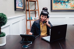 The front receptionist at Del Rosa Villa Nursing Center