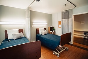 A semi-private room at Del Rosa Villa Nursing Center