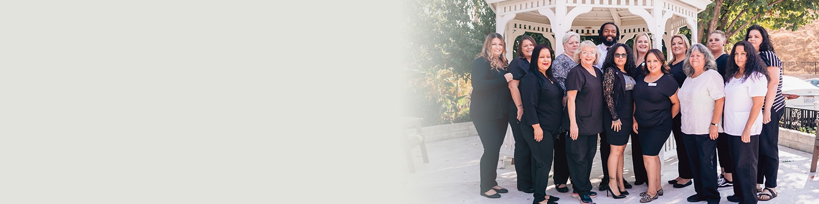 several staff members and caregivers outside at Del Rosa Villa Nursing Center